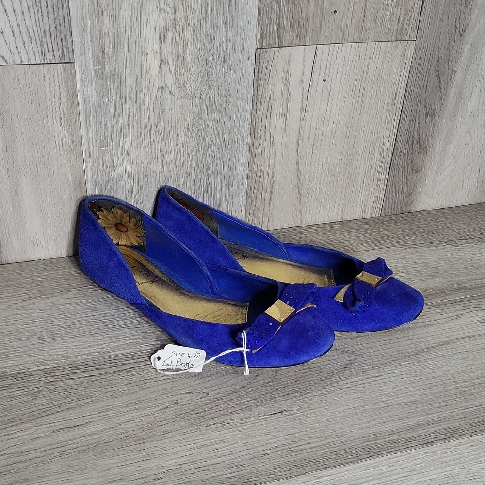 Ted‎ Baker London Womens 6 1/2 Blue Suede Ballet Flats Elegant Designer Slip-Ons